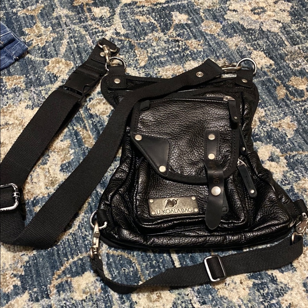 Black Leather U koala bag versatile 3 ways to wear ukoalabag